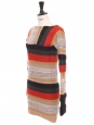 Robe courte manches longues en maille de laine à rayures rouge vert camel Prix boutique 1200€ Taille XXS