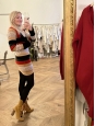 Red, green and beige striped wool knit long sleeves mini dress Retail price €1200 Size XXS