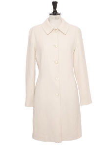Cream white wool mid-length coat with cinched waist Size 38/40