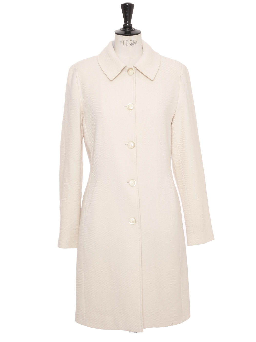 Boutique SYNONYME BY GEORGE RECH Cream white wool mid-length coat