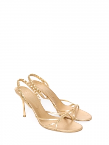 Gold braided leather stiletto heel sandals Retail price 650€ Size 41