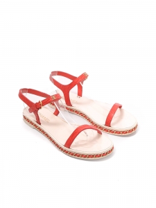 Flat ankle strap sandals in white and red leather with gold chain Shop price Size 38