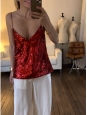 Red sequin embroidered tank top with thin straps Retail price 400€ Size 42