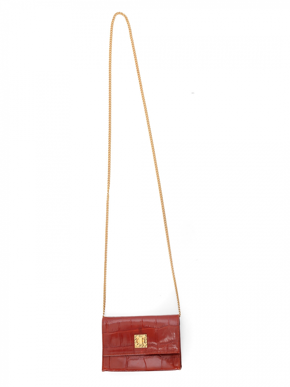 Boutique NINA RICCI Red leather evening mini bag with long gold 
