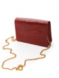 Red leather evening mini bag with long gold chain strap