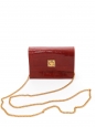 Red leather evening mini bag with long gold chain strap