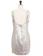 Silver sequin V neckline sleeveless cocktail dress Retail price €2000 Size 40