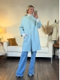 Round neckline light blue wool oversized coat Retail price 800€ Size 38 to 40