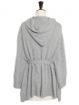 Thick dark grey cashmere belted and hooded cardigan Retail price €500 Size 36 to 38