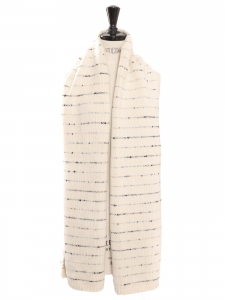 CHLOE Echarpe très longue en maille jersey de laine blanc crème rayé noir Prix boutique 580€