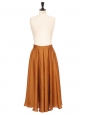 CACHIL High-waisted long flared skirt in fluid camel brown satin Size XS
