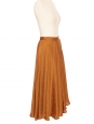 CACHIL High-waisted long flared skirt in fluid camel brown satin Size XS