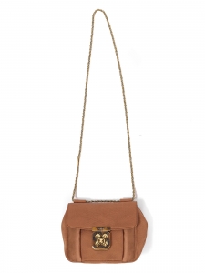 ELSIE small shoulder bag in coppery brown fabric, black leather and stone jewelry clasp Retail price €1400