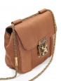 ELSIE small shoulder bag in coppery brown fabric, black leather and stone jewelry clasp Retail price €1400