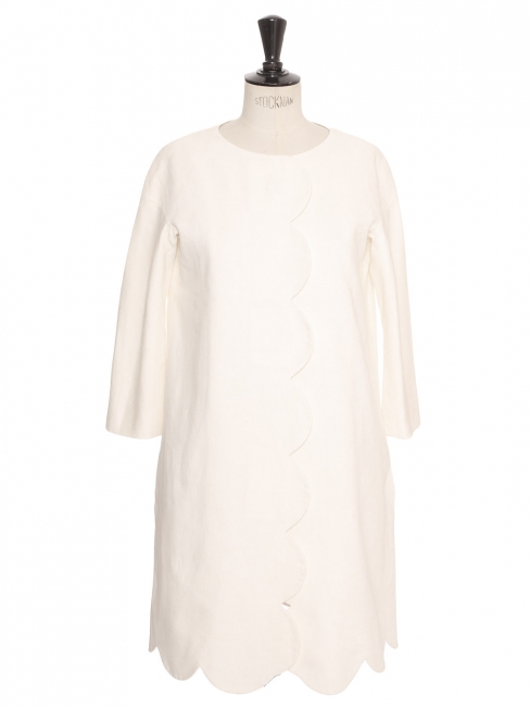 White linen scalloped mid-length jacket Retail price €2500 Size 36