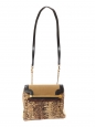CLARE bag in black leather, brown fabric and beige raffia with gold brass shoulder chain Retail price €2250