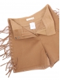 High-waisted fringed shorts in camel wool and leather Retail price €1550 Size 36