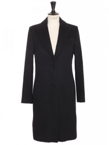 Black wool and cashmere blend mid-length straight cut coat Retail price €1200 Size XS