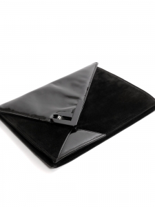 Black patent leather and suede evening clutch bag with Swarovski crystal Retail price