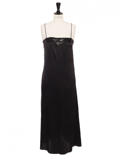 Midnight blue satin slip midi dress with thin straps Retail price €300 Size XS