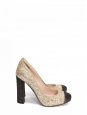 Gold glitter and black leather round toe pumps with platform Retail price €980 Size 37