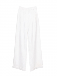 High-waist wide-leg white striped cotton pants Retail price €600 Size XS