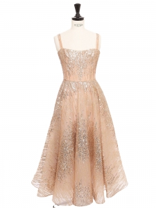 Pink chiffon dress embroidered with silver sequins Retail price 800€ Size XS