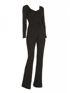 LUZ black jersey long sleeves pantsuit with belt Size XS