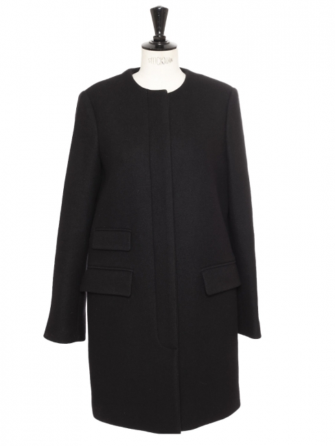 Manteau long col rond en laine et cachemire noire Prix boutique 1600€ Taille 38