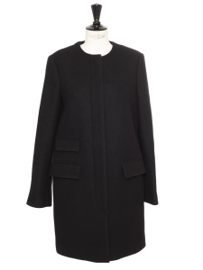 Manteau long à col rond en laine et cachemire noir Taille 38