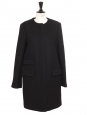 Long round-neck coat in black wool and cashmere Size 38