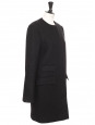 Long round-neck coat in black wool and cashmere Size 38