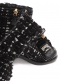 Black and white wool tweed flat ankle boots with patent leather round toe and gold CC logo Retail price €2300 Size 38