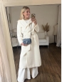 Cream white virgin wool hooded coat with belt Retail price €1050 Size 38