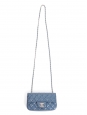 Classic timeless flap shoulder bag in white, light blue and yellow tweed with silver chain