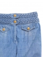 Pantalon jean évasé bleu moyen avec ceinture tressée Px boutique 550€ Taille 38