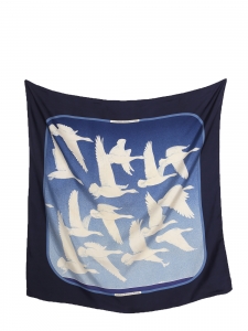 OISEAUX MIGRATEURS blue and white silk twill square scarf Retail price €495 Size 90 x 90
