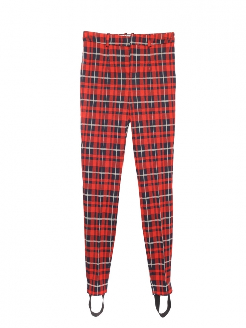 Pantalon fuseau slim fit imprimé écossais rouge et bleu marine Prix boutique 120€ Taille XXS