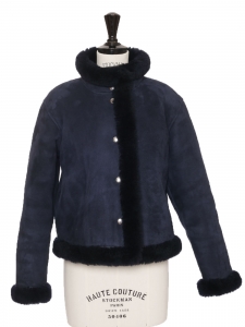 Navy blue lambskin short coat Retail price €995 Size XS