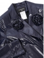 Navy blue vinyl long coat with camellia flowers Retail price €8500 Size 36/38