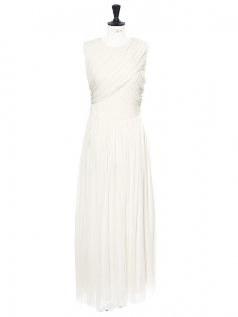 White silk draped sleeveless wedding dress NEW Retail price €3000 Size 38