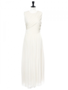 White silk draped sleeveless wedding dress NEW Retail price €3000 Size 36