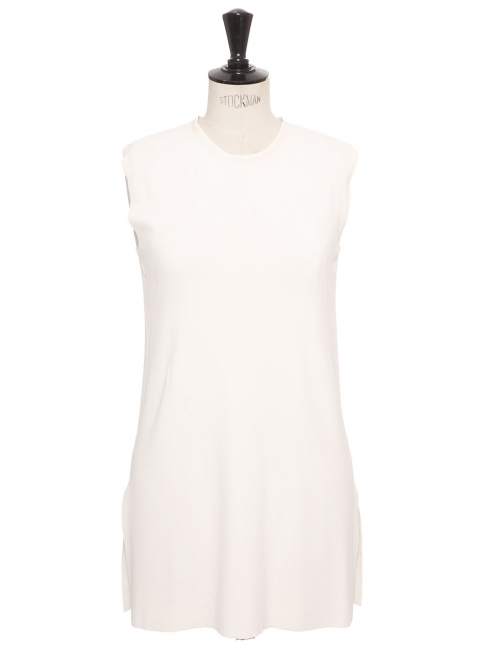 Mini robe par Phoebe Philo sans manche col rond en maille stretch blanc crème Prix boutique 950€ Taille S