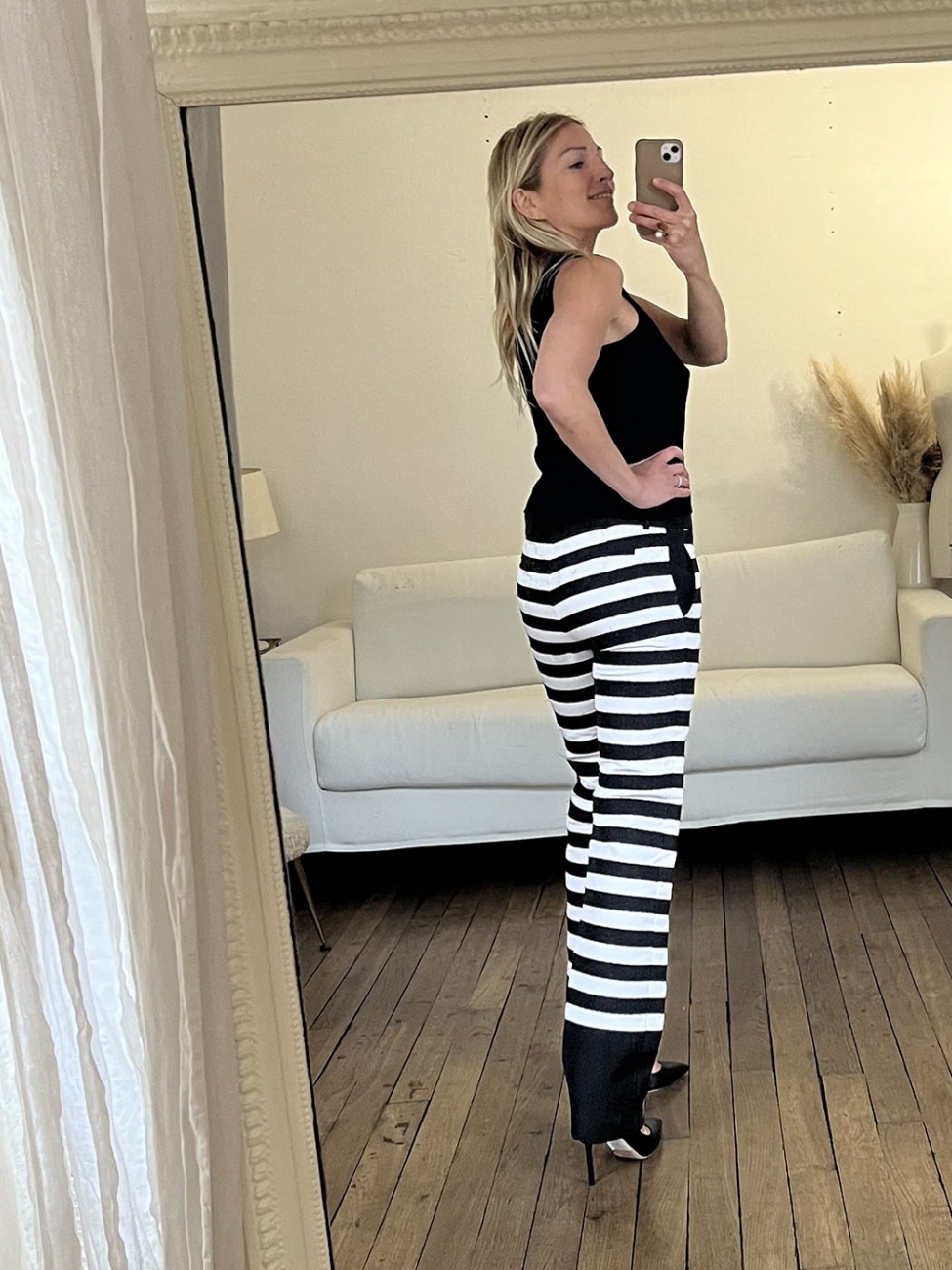 Boutique CELINE Phoebe Philo black and white striped cotton twill