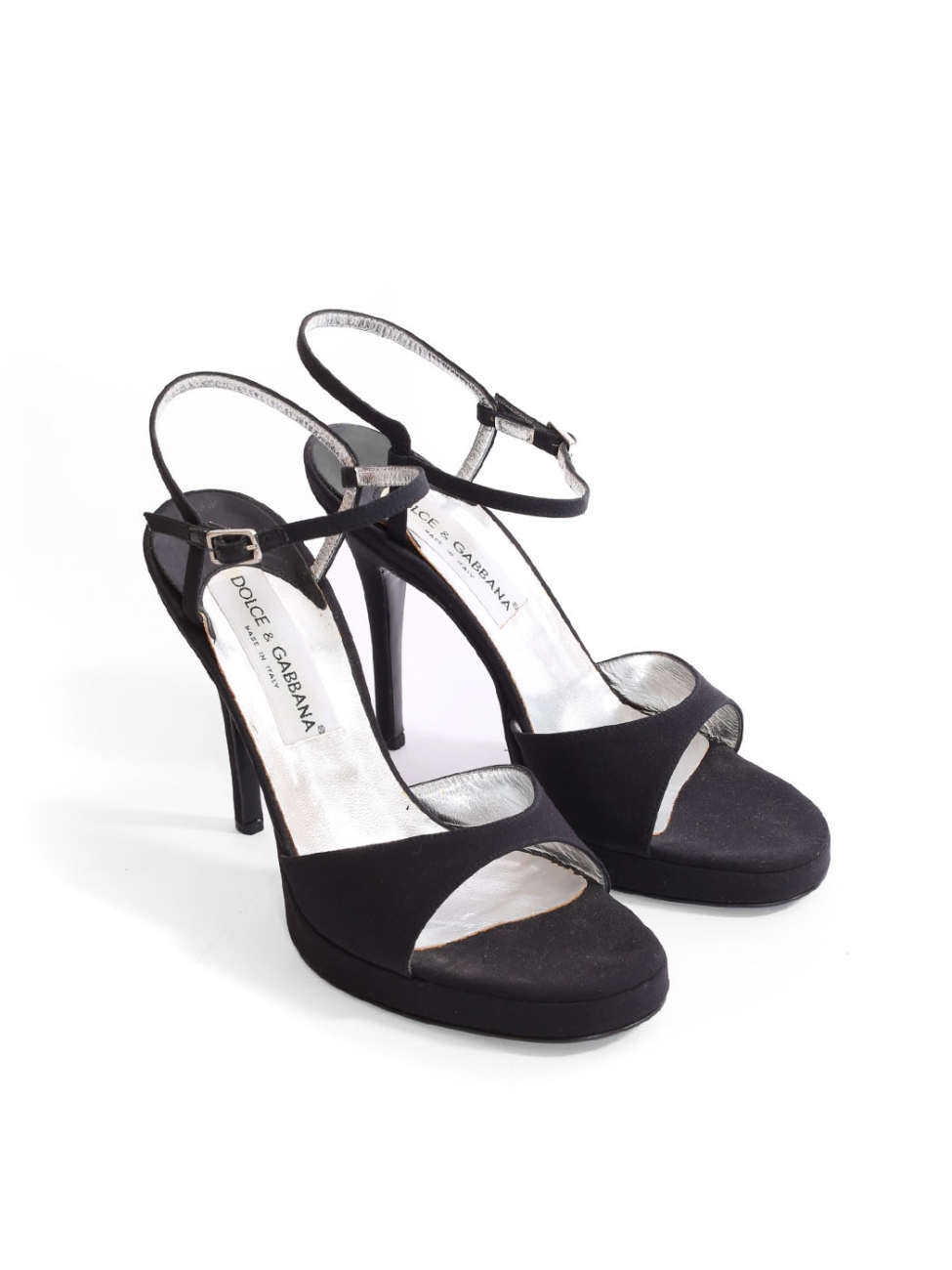 Boutique DOLCE & GABBANA Black satin heeled sandals with ankle