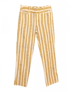 Yellow chain print beige cotton canvas slim-fit pants Retail price €995 Size XS