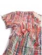 Robe manches courtes cintrée en tweed à franges multicolor arc en ciel  Prix boutique 5000€ Taille 34