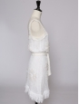 White cotton crochet lace strapless short dress embroidered with silk flowers Retail price 4000€ Size 36