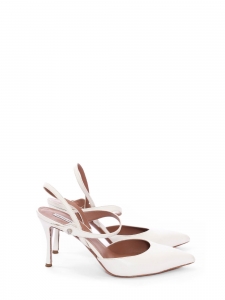 Pointy toe stiletto heel ankle strap white leather slingback pumps Retail price $695 Size 37