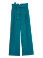 Pantalon Pia en crêpe bleu turquoise ceinturé jambe large Prix boutique 225€ Taille 36